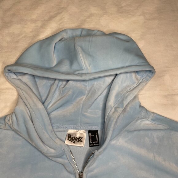 Forever 21 Women’s Velour Zip-Up Hoodie Light Blue Size S Soft Plush Y2K Style - Picture 6 of 10